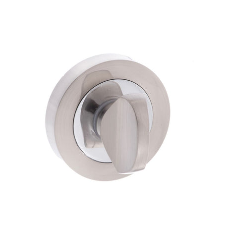 This is an image of Senza Pari WC Turn and Release on Round Rose - Satin Nickel/Chome Plate available to order from T.H Wiggans Architectural Ironmongery in Kendal, quick delivery and discounted prices.