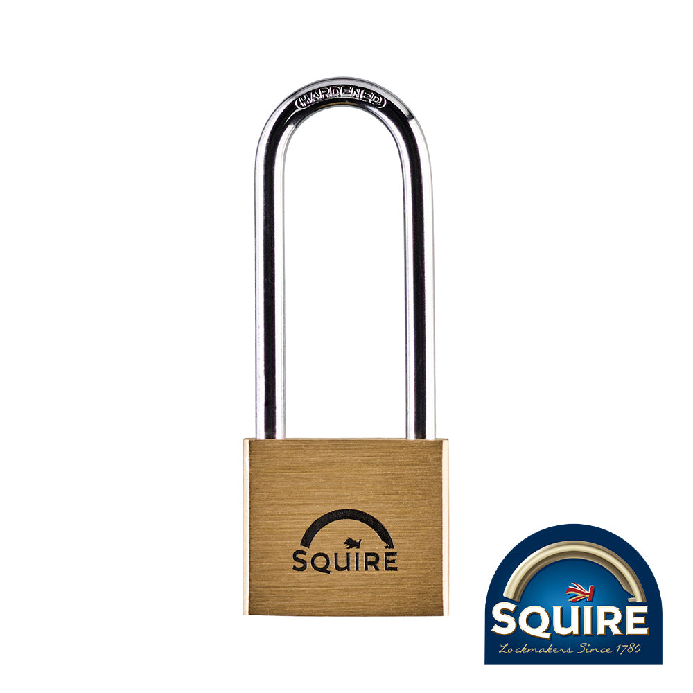 This is an image showing TIMCO Premium Brass Lion Padlock - 2.5" Long Shackle - LN4/2.5 - 40mm - 1 Each Blister Pack available from T.H Wiggans Ironmongery in Kendal, quick delivery at discounted prices.