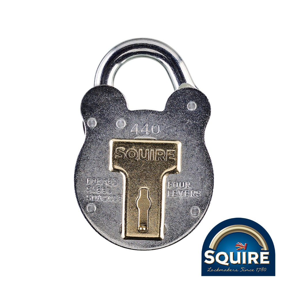 This is an image showing TIMCO Old English 4 Lever Padlock - 440 - 40mm - 1 Each Blister Pack available from T.H Wiggans Ironmongery in Kendal, quick delivery at discounted prices.