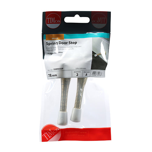 This is an image showing TIMCO Spring Door Stops - Electro Brass - 78 x 24 - 2 Pieces TIMpac available from T.H Wiggans Ironmongery in Kendal, quick delivery at discounted prices.