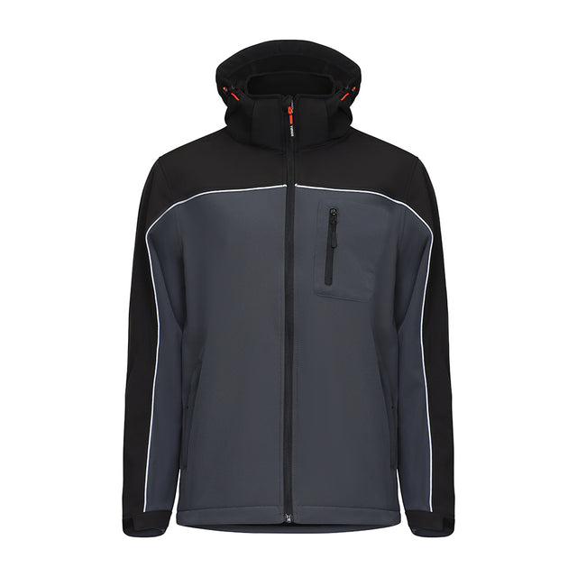 This is an image showing TIMCO Softshell Jacket - Grey/Black - Medium - 1 Each Bag available from T.H Wiggans Ironmongery in Kendal, quick delivery at discounted prices.