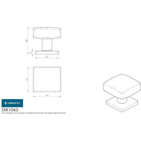 This image is a line drwaing of a Eurospec - Steelworx Square Knobset - Satin Stainless Steel available to order from Trade Door Handles in Kendal