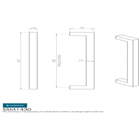 This image is a line drwaing of a Eurospec - Square Mitred Pull Handle - Satin Stainless Steel available to order from Trade Door Handles in Kendal