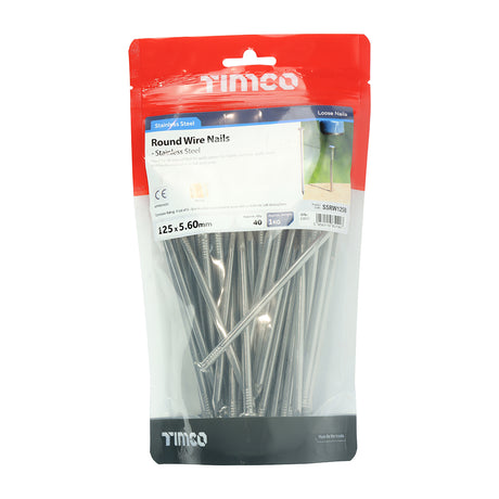 This is an image showing TIMCO Round Wire Nails - Stainless Steel - 125 x 5.60 - 1 Kilograms TIMbag available from T.H Wiggans Ironmongery in Kendal, quick delivery at discounted prices.