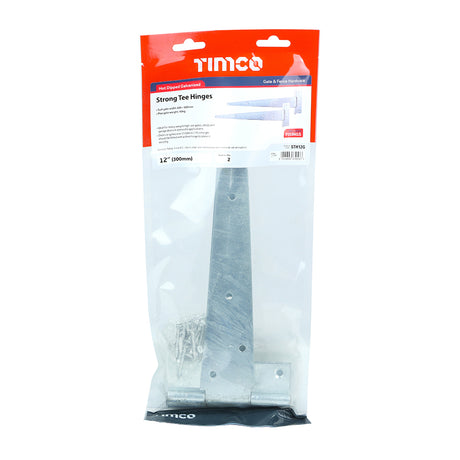 This is an image showing TIMCO Pair of Strong Tee Hinges - Hot Dipped Galvanised - 12" - 1 Each TIMbag available from T.H Wiggans Ironmongery in Kendal, quick delivery at discounted prices.