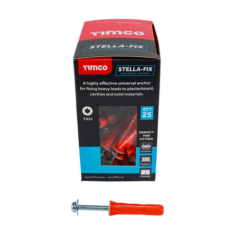 This is an image showing TIMCO Stella Fix Universal Anchors - TX - Pan - Red - M5 x 80 - 25 Pieces Box available from T.H Wiggans Ironmongery in Kendal, quick delivery at discounted prices.