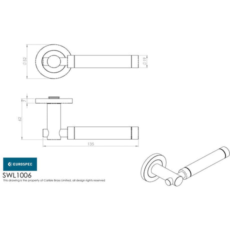This image is a line drwaing of a Eurospec - Steelworx SWL Astoria Lever on Rose - Bright/Satin Stainless Steel available to order from Trade Door Handles in Kendal