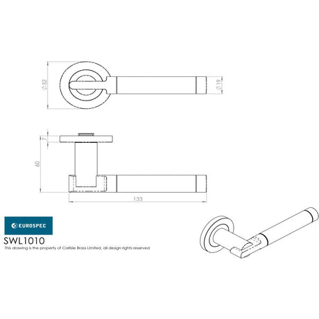 This image is a line drwaing of a Eurospec - Steelworx SWL Berna Lever on Rose - Bright/Satin Stainless Steel available to order from Trade Door Handles in Kendal