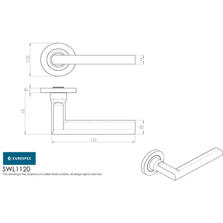 This image is a line drwaing of a Eurospec - Soho Designer Lever on Threaded Rose - Satin Stainless Steel available to order from Trade Door Handles in Kendal