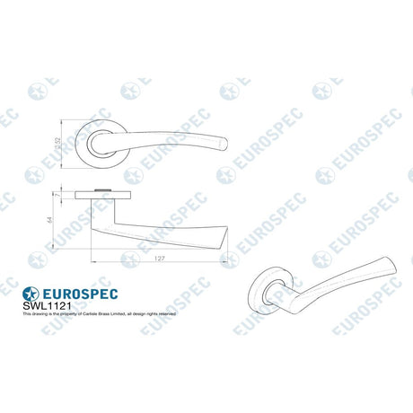 This image is a line drwaing of a Eurospec - Steelworx SWL Breeze Lever on Rose - Satin Stainless Steel available to order from Trade Door Handles in Kendal