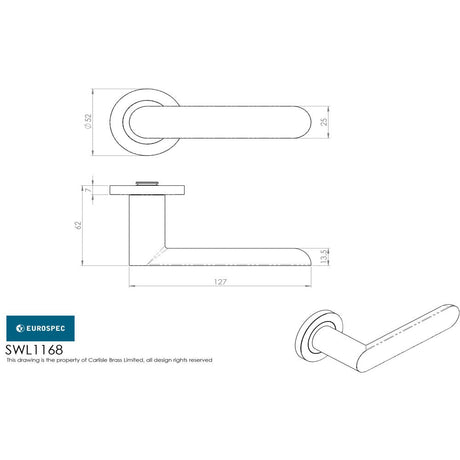 This image is a line drwaing of a Eurospec - Steelworx SWL Parigi Lever on Rose - Satin Stainless Steel available to order from Trade Door Handles in Kendal
