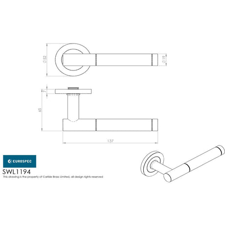 This image is a line drwaing of a Eurospec - Steelworx SWL Philadelphia Lever on Rose - Satin Stainless Steel available to order from Trade Door Handles in Kendal