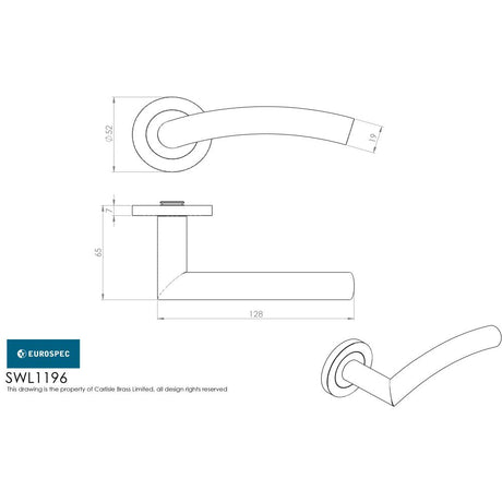 This image is a line drwaing of a Eurospec - Steelworx SWL Dresda Lever on Rose - Satin Stainless Steel available to order from Trade Door Handles in Kendal