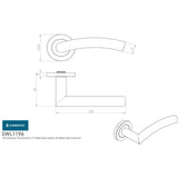 This image is a line drwaing of a Eurospec - Steelworx SWL Dresda Lever on Rose - Satin Stainless Steel available to order from Trade Door Handles in Kendal