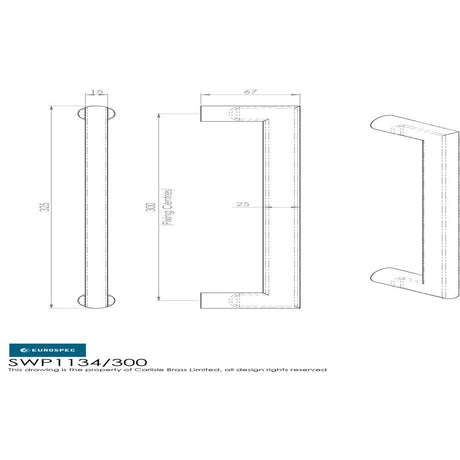 This image is a line drwaing of a Eurospec - Carlton Pull Handle - Satin Stainless Steel available to order from Trade Door Handles in Kendal