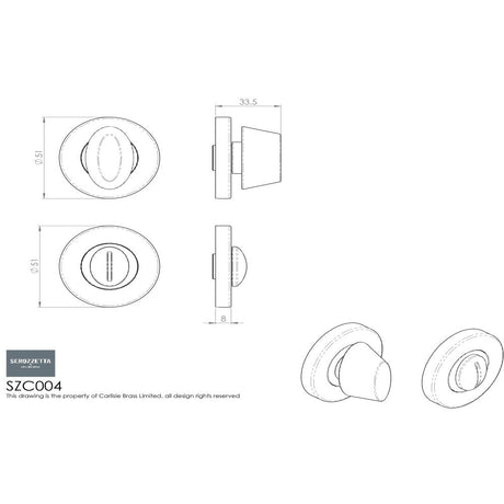 This image is a line drwaing of a Serozzetta - Turn and Release - Polished Chrome available to order from Trade Door Handles in Kendal