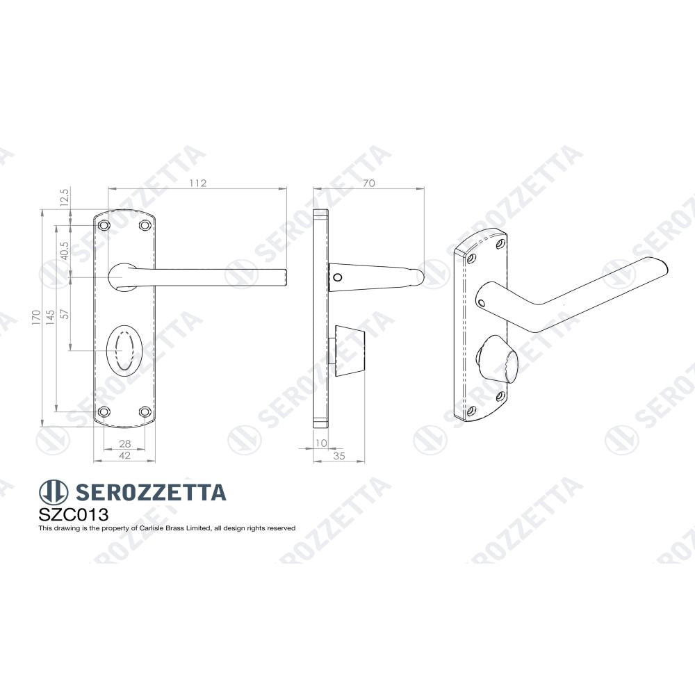 This image is a line drwaing of a Serozzetta - Uno Lever on WC Backplate - Satin Chrome available to order from Trade Door Handles in Kendal
