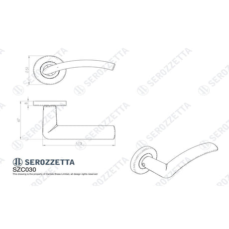 This image is a line drwaing of a Serozzetta - Tres Lever on Round Rose - Satin Chrome available to order from Trade Door Handles in Kendal
