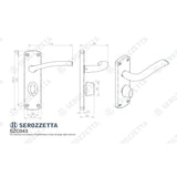 This image is a line drwaing of a Serozzetta - Cuatro Lever on WC Backplate - Satin Chrome available to order from Trade Door Handles in Kendal