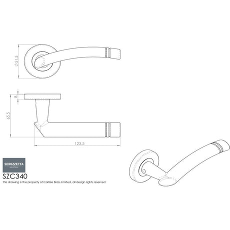 This image is a line drwaing of a Serozzetta - Cuarenta Lever on Round Rose - Satin Chrome available to order from Trade Door Handles in Kendal