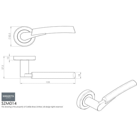 This image is a line drwaing of a Serozzetta - Valiant Lever on Rose - Polished Chrome Satin Nickel available to order from Trade Door Handles in Kendal