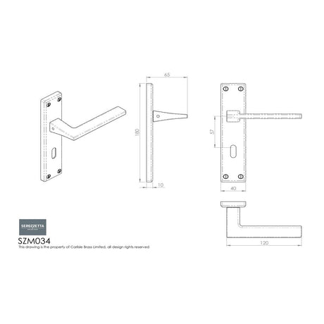 This image is a line drwaing of a Serozzetta - Zone Lever on Lock Backplate - Satin Chrome available to order from Trade Door Handles in Kendal