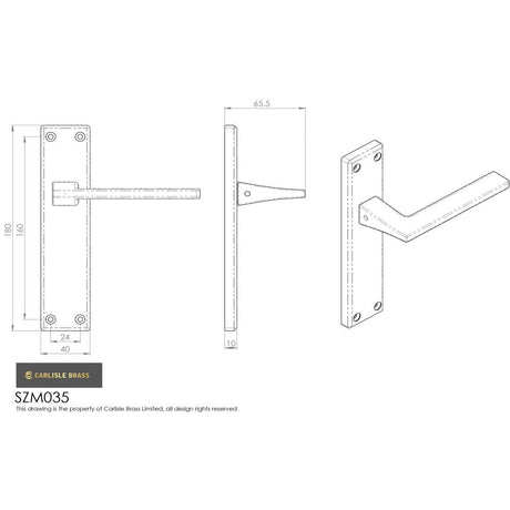 This image is a line drwaing of a Serozzetta - Zone Lever on Latch Backplate - Satin Chrome available to order from Trade Door Handles in Kendal