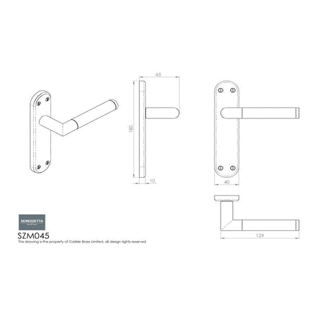 This image is a line drwaing of a Serozzetta - Scope Lever on Latch Backplate - Polished Chrome Satin Nickel available to order from Trade Door Handles in Kendal