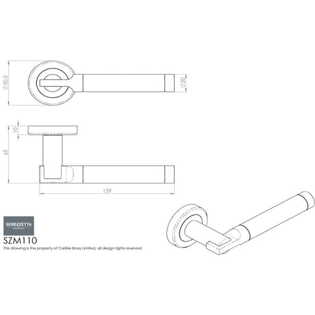 This image is a line drwaing of a Serozzetta - Azul Lever on Round Rose - SCCP available to order from Trade Door Handles in Kendal