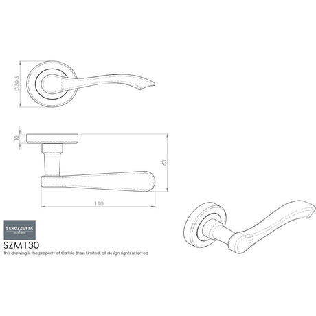 This image is a line drwaing of a Serozzetta - Style Lever on Round Rose - Polished Chrome available to order from Trade Door Handles in Kendal