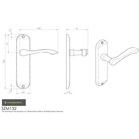 This image is a line drwaing of a Serozzetta - Lever on Latch Backplate - Satin Chrome available to order from Trade Door Handles in Kendal