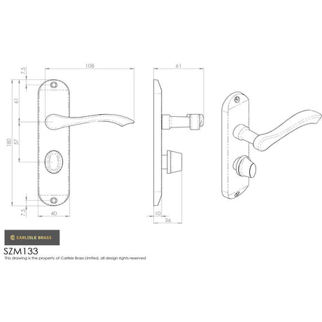 This image is a line drwaing of a Serozzetta - Lever on Bathroom Backplate - Satin Chrome available to order from Trade Door Handles in Kendal