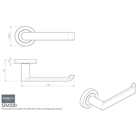 This image is a line drwaing of a Serozzetta - Concept Lever on Round Rose - Satin Chrome available to order from Trade Door Handles in Kendal