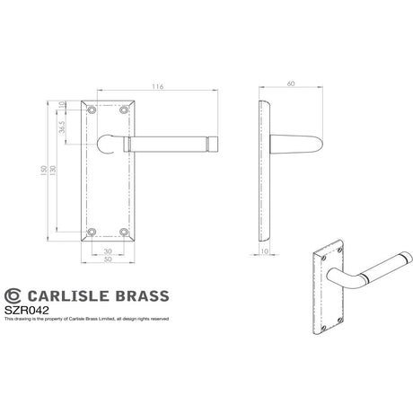 This image is a line drwaing of a Serozzetta - Quaranta Lever on Latch Backplate - Polished Nickel/Satin Nickel available to order from Trade Door Handles in Kendal
