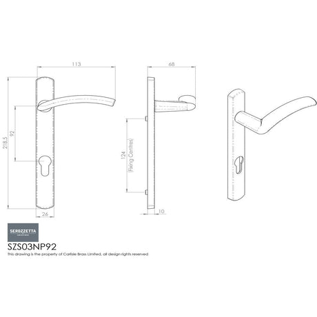 This image is a line drwaing of a Serozzetta - Serozzetta Verde Lever on Narrow Plate (L/H) - Satin Chrome available to order from Trade Door Handles in Kendal