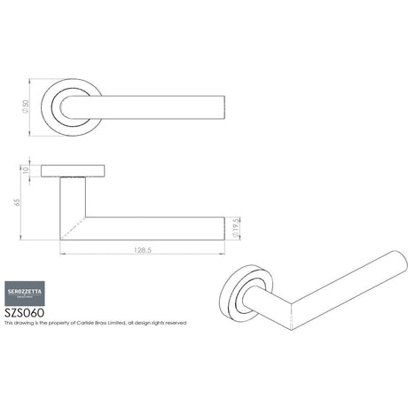 This image is a line drwaing of a Serozzetta - Serozzetta Morado Lever on Rose - Satin Chrome available to order from Trade Door Handles in Kendal