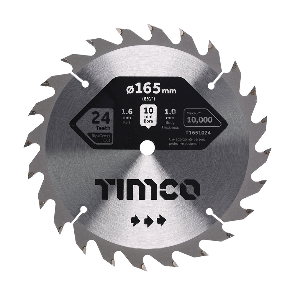 This is an image showing TIMCO Handheld Cordless Circular Saw Blade - 165 x 10 x 24T - 1 Each Clamshell available from T.H Wiggans Ironmongery in Kendal, quick delivery at discounted prices.