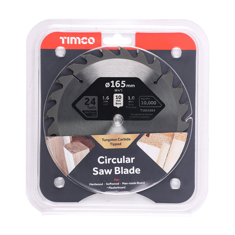 This is an image showing TIMCO Handheld Cordless Circular Saw Blade - 165 x 10 x 24T - 1 Each Clamshell available from T.H Wiggans Ironmongery in Kendal, quick delivery at discounted prices.