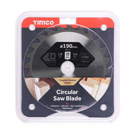 This is an image showing TIMCO Handheld Cordless Circular Saw Blade - 190 x 30 x 24T - 1 Each Clamshell available from T.H Wiggans Ironmongery in Kendal, quick delivery at discounted prices.