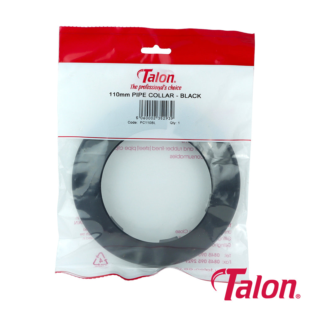 This is an image showing TIMCO Pipe Collar - Black - PC110BL - 110mm - 1 Each Bag available from T.H Wiggans Ironmongery in Kendal, quick delivery at discounted prices.