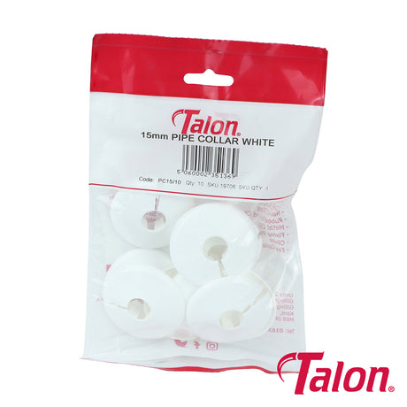 This is an image showing TIMCO Pipe Collar - White - PC1510 - 15mm - 10 Pieces Bag available from T.H Wiggans Ironmongery in Kendal, quick delivery at discounted prices.