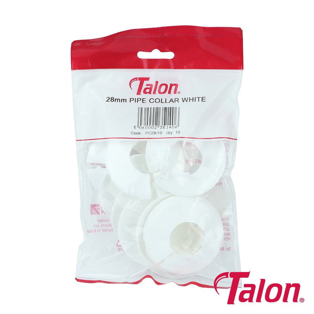 This is an image showing TIMCO Pipe Collar - White - PC2810 - 28mm - 10 Pieces Bag available from T.H Wiggans Ironmongery in Kendal, quick delivery at discounted prices.