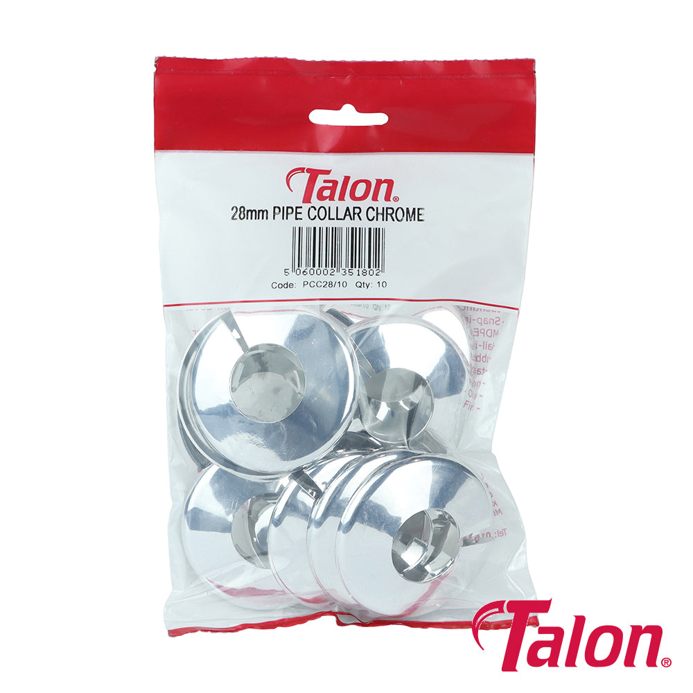 This is an image showing TIMCO Pipe Collar - Chrome - PCC2810 - 28mm - 10 Pieces Bag available from T.H Wiggans Ironmongery in Kendal, quick delivery at discounted prices.