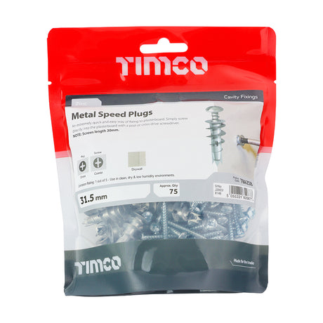 This is an image showing TIMCO Metal Speed Plugs & Screws - Zinc - 31.5mm - 75 Pieces TIMbag available from T.H Wiggans Ironmongery in Kendal, quick delivery at discounted prices.