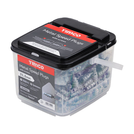 This is an image showing TIMCO Metal Speed Plugs with Screws - Zinc - 31.5mm - 300 Pieces Tub available from T.H Wiggans Ironmongery in Kendal, quick delivery at discounted prices.