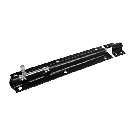 This is an image showing TIMCO Straight Tower Bolt - Black - 10" - 1 Each Plain Bag available from T.H Wiggans Ironmongery in Kendal, quick delivery at discounted prices.