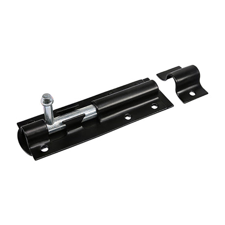 This is an image showing TIMCO Straight Tower Bolt - Black - 3" - 1 Each Plain Bag available from T.H Wiggans Ironmongery in Kendal, quick delivery at discounted prices.