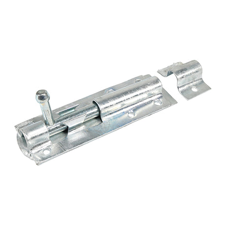 This is an image showing TIMCO Straight Tower Bolt - Zinc - 4" - 1 Each Plain Bag available from T.H Wiggans Ironmongery in Kendal, quick delivery at discounted prices.