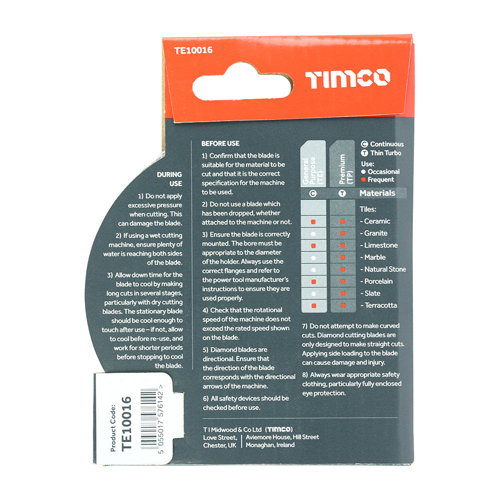 This is an image showing TIMCO General Purpose Tile & Ceramic Diamond Blade - Continuous   - 100 x 16.0 - 1 Each Box available from T.H Wiggans Ironmongery in Kendal, quick delivery at discounted prices.