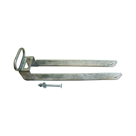 This is an image showing TIMCO Throw-Over Gate Loop With Lifting Handle - Hot Dipped Galvanised - 350mm - 1 Each Plain Bag available from T.H Wiggans Ironmongery in Kendal, quick delivery at discounted prices.